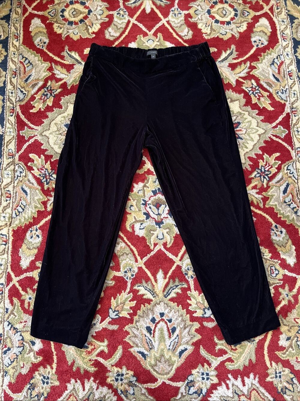 J. Crew Size 16 T Velvet City Fit Pants Relaxed Straight Leg Pull‎ On Black XL